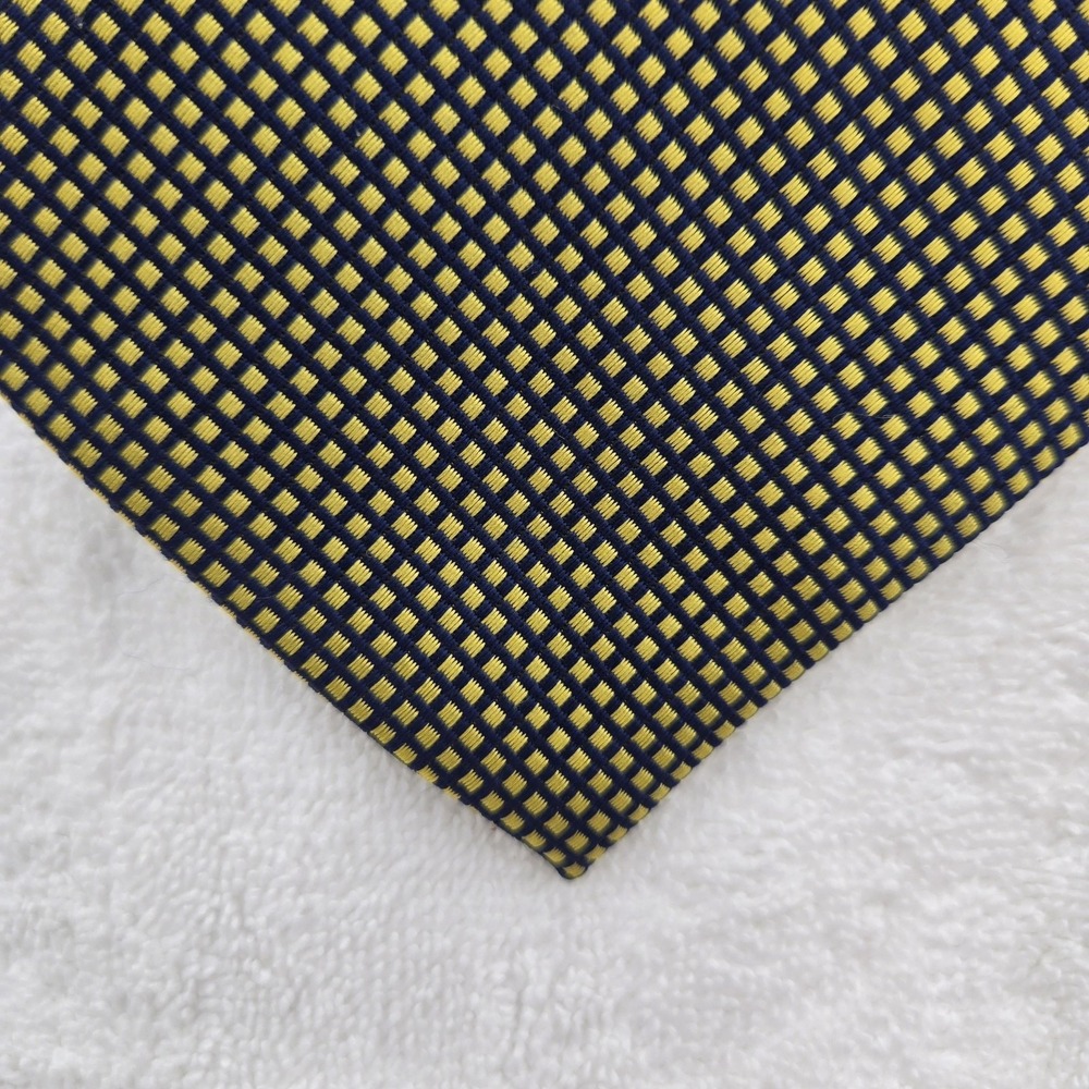 Ermenegildo Zegna Silk Tie Yellow Navy Blue Geometric Square Mens Necktie Italy